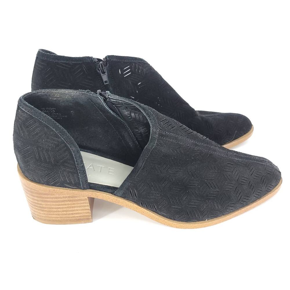 1.State Iddah Perforated Cutaway Bootie Block Heel Black Size 9M Edgy Western